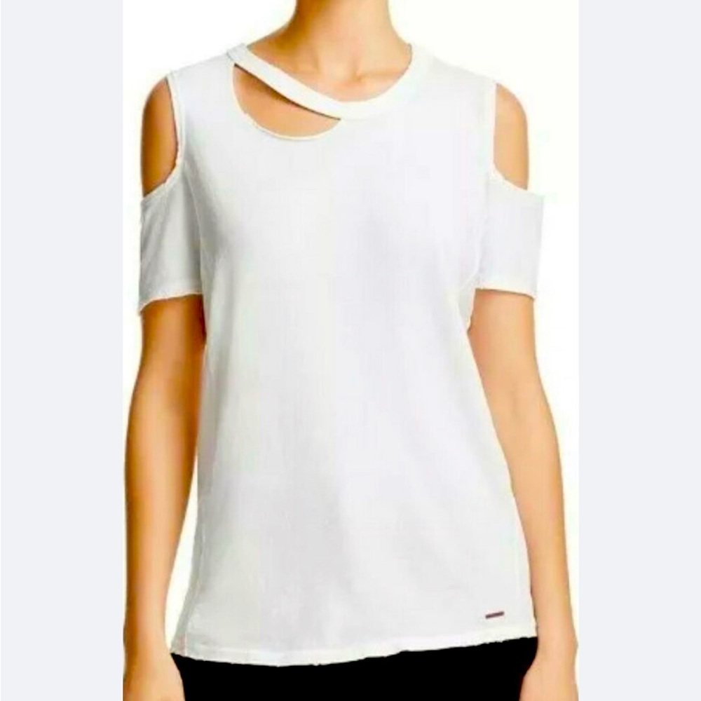 Philanthropy White Neko Cold Shoulder cut Out Tee Top blouse shirt